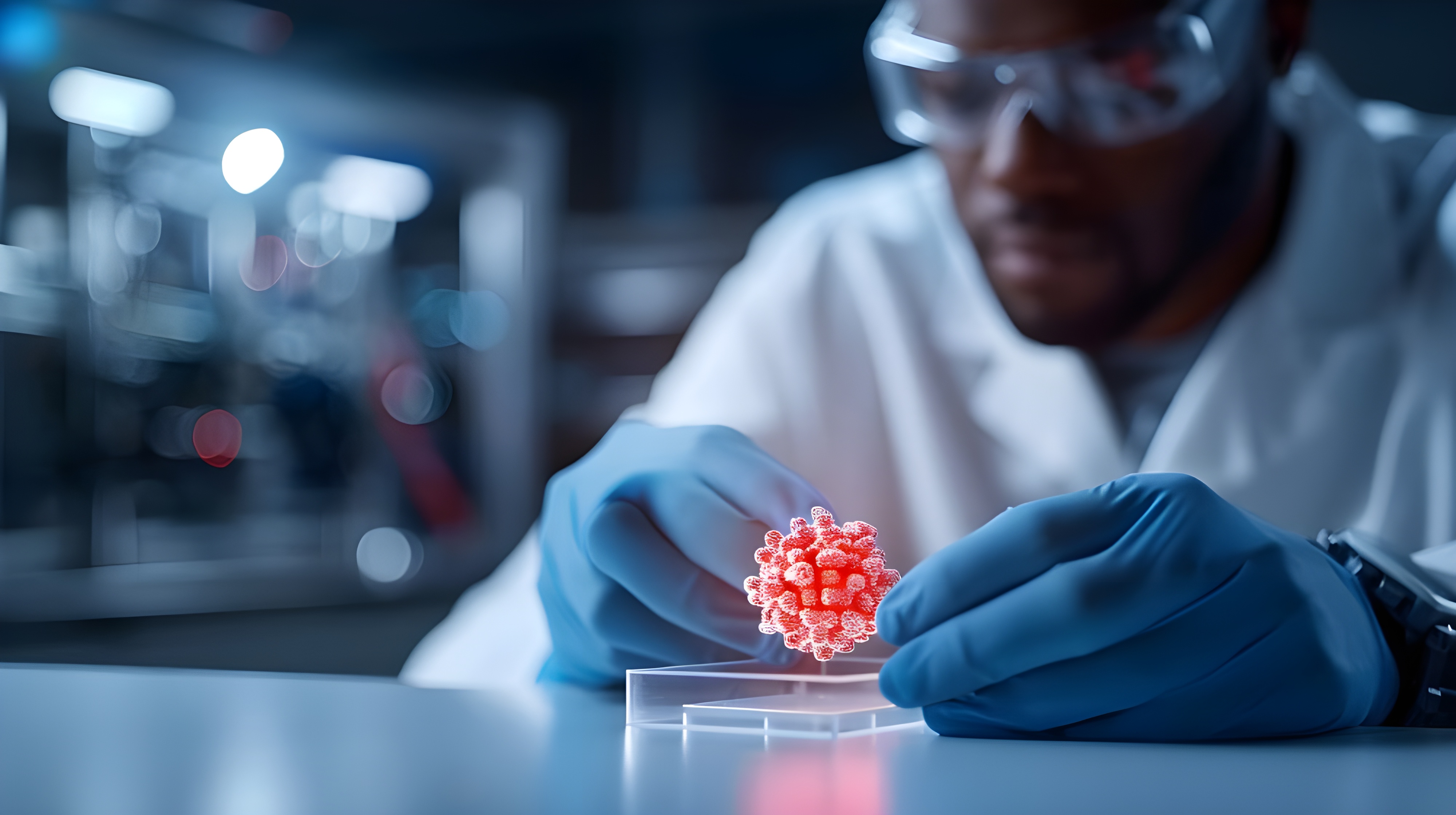 scientist is holding test tube with red substance it